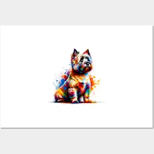 Vibrant Abstract Splash Cairn Terrier Sitting Art Posters and Art